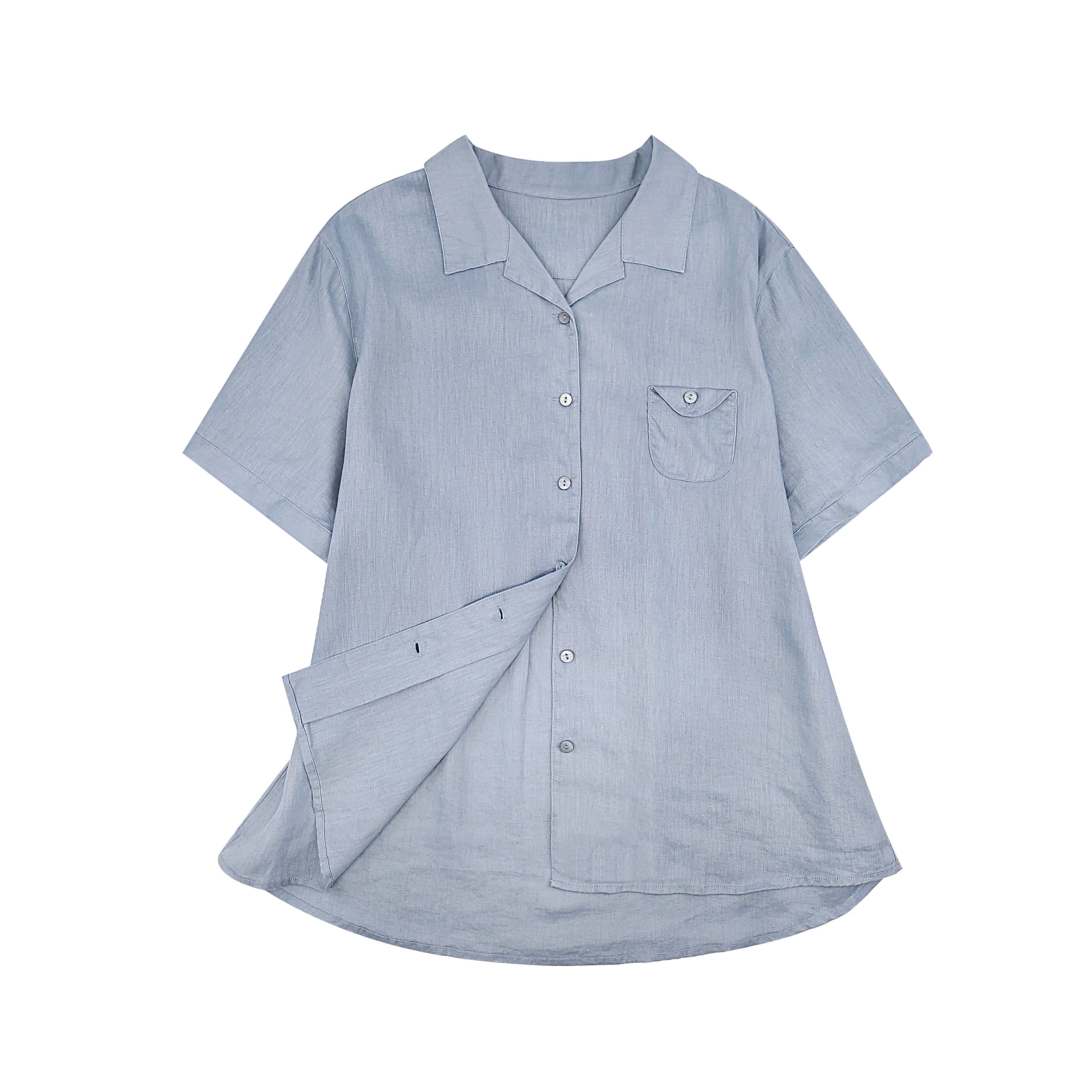 Women's Cotton Linen Button Down Shirt Summer Loose Fit Short Sleeve Blouse with Pocket Casual Vintage Style